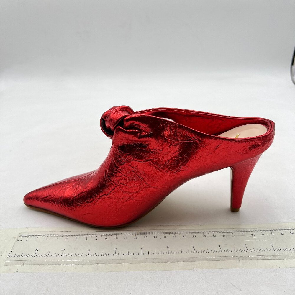 YDN Red Pointed Toe High Heeled Clogs Mules Knots Slip On Sandals Comfy Shoes